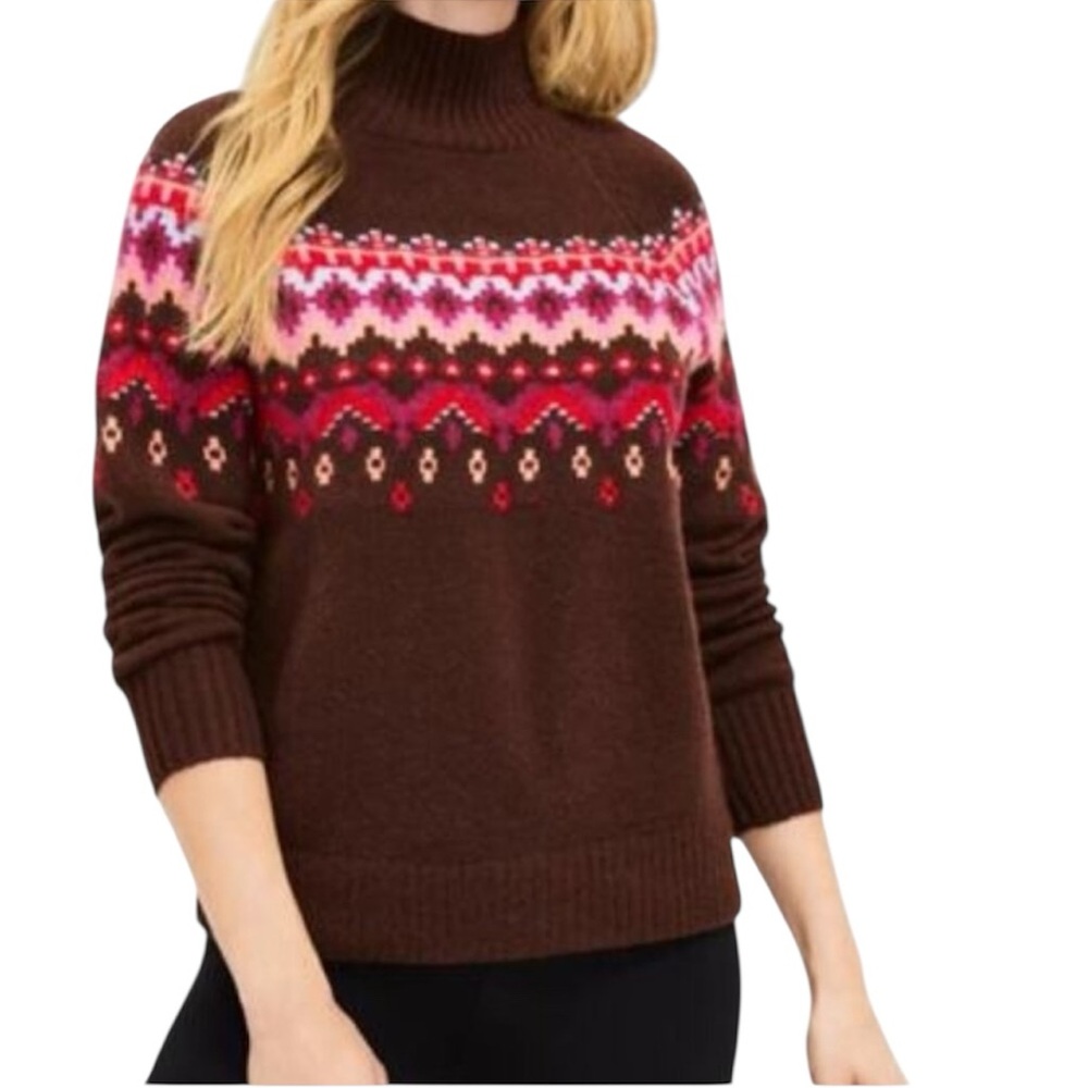Lou & Grey Fair Isle Mock Neck Crop Sweater Women’s Size XS